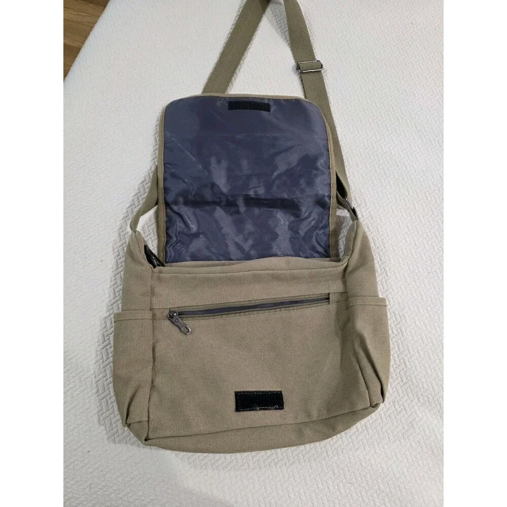 Fu Li Ma Vintage Khaki Canvas Messenger Bag Multi Pocket Crossbody Sling Satchel